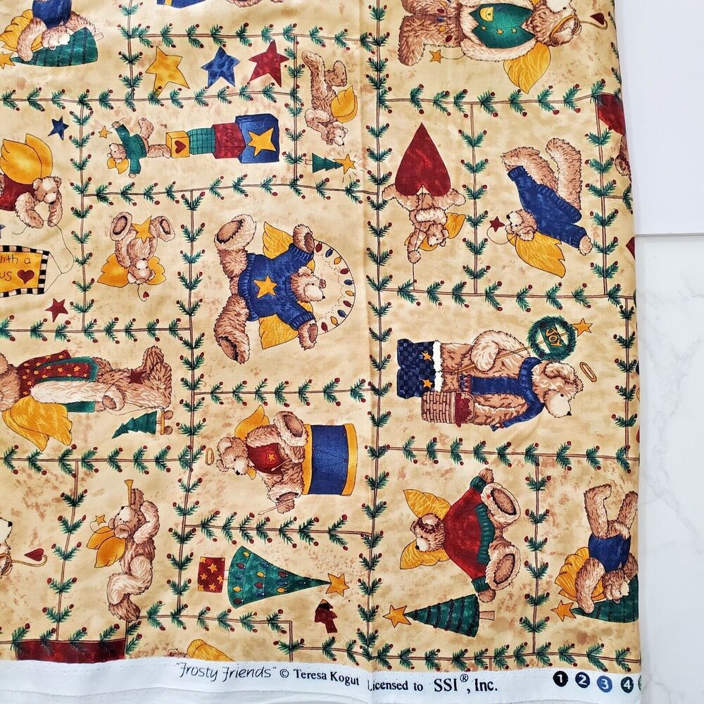 Vintage SSI Fabric Teresa Kogut 1 yd Quilting Cotton 44” Angel Bears Christmas